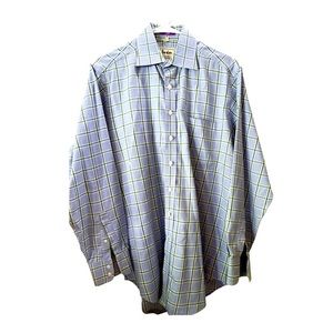 Boden London Non Iron Blue and green plaid button down shirt 100%‎ Cotton